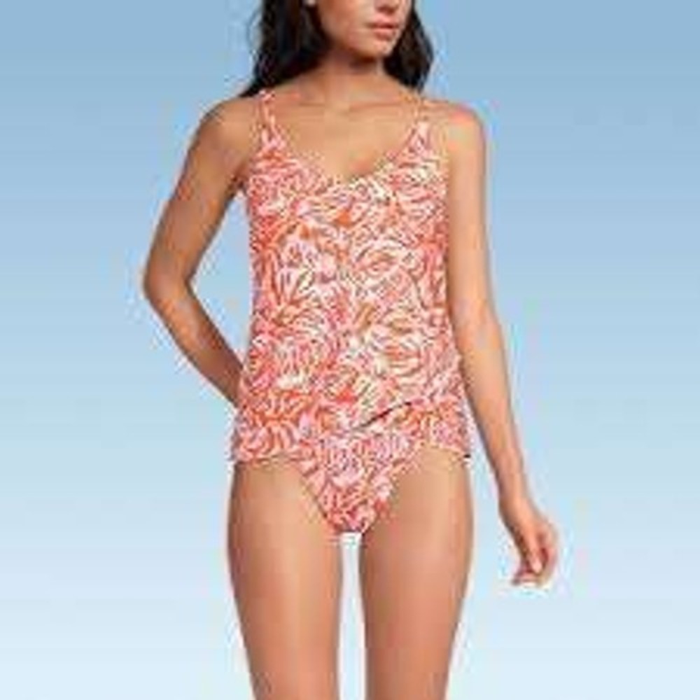 Lands End Womens Orange‎ Tropical Palm Leaf One Piece Swimsuit Size 10 NEW